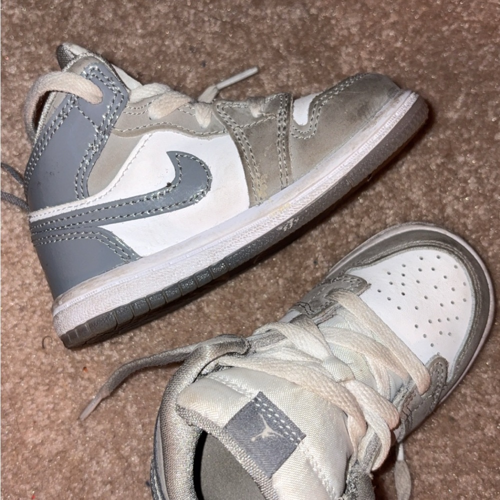 Kids Gray and White Jordan Sneakers
